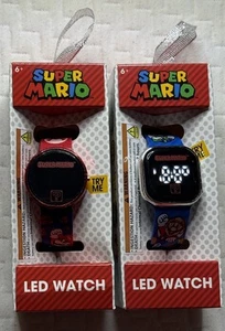 2 Relojes Nintendo Super Mario & Luigi Correa Impresa LED Rojo Azul Iluminar ¡NUEVO! - Imagen 1 de 10