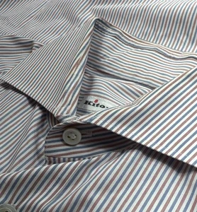 KITON Striped Dress Shirt White Red Blue Cotton Spread Collar 15 1/2 39 - Picture 1 of 9