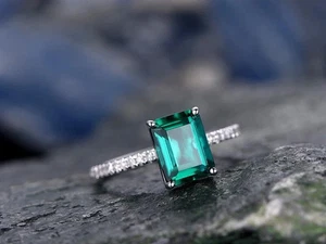 2,10 ct Smaragd natürlicher Smaragd Diamant Verlobungsring 14 K Weißgold Größe alle - Bild 1 von 4