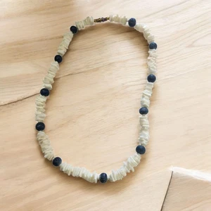 Puka Shell Station Necklace Unisex Blue White Barrel Clasp Hawaiian Surfer Beach - Picture 1 of 5
