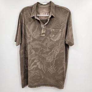 Tommy Bahama Relax Printed Short Sleeve Polo Shirt Mens Size Medium Olive Floral - Picture 1 of 9