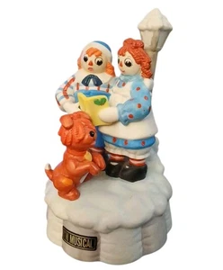 Vtg. Flambro Raggedy Ann & Andy Music Box Figurin"We Wish You A Merry Christmas" - Picture 1 of 11