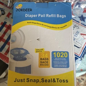 Jokdeer Diaper Pail Refill Trash Bags 34 Count Value Pack Box Baby Supplies - Picture 1 of 5