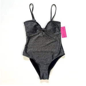 Betsey Johnson schwarz metallic vorne mittig Knoten Einteiler Badeanzug. Größe XL - Bild 1 von 5