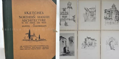 1926 antique NORTHERN SPANISH ARCHITECTURE chamberlain 47 ART SKETCH PLATES - Image 1 of 4