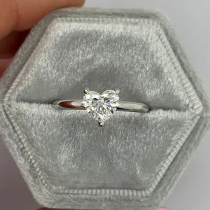 1Ct Heart Shaped Diamond Solitaire Engagement Wedding Ring 14K White Gold Finish - Picture 1 of 8