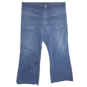 VTG 70s Seafarer Bell Bottom Jeans Mens 36x26 US Navy Flared Distressed Stained - Picture 1 of 9