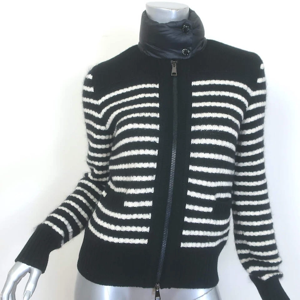 Moncler Chaqueta Cárdigan Puffer a Rayas Negro/Blanco Talla Extra Pequeña Foto 1 de 4