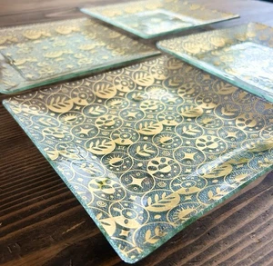 Georges Briard, Gold Glass Plates, Mid Century Modern, Square, Set of 4, 7.75 in - Picture 1 of 9
