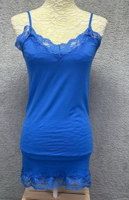 Camiseta sin mangas vintage Energie para mujer XL Y2K encaje cami azul larga coqueta preppy Foto 1 de 4