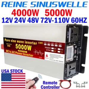 4000W 5000W 12V 24V 48V 72V to 110V 60HZ Pure Sine Wave Power Inverter LCD US - Picture 1 of 33