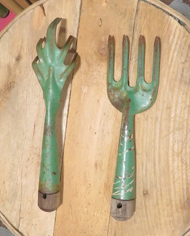 Antique Green Painted Metal and Wood Hand Garden Potting Shed Tools Cover