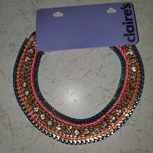 Claire's Choker Gold Tone Trible Sparkle Clear Stone Multicolor Necklace Flaws - Picture 1 of 7