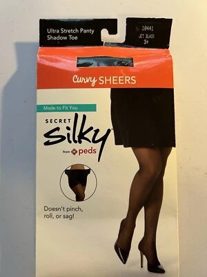 Secret Silky de Peds Curvy Sheers Negro Jet Talla +3 10441 Nuevo Calcetín Antiguo (NOS) Foto 1 de 4