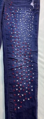 Jeans Cult of Individuality Zen Slim curvilíneo desgastado costura patriótica tamanho 29 - Imagem 1 de 4