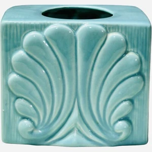 Turquoise Ceramic Mid-century Raised Shell Tissue Box Cover Retro 4.5 X 5 in - Picture 1 of 7