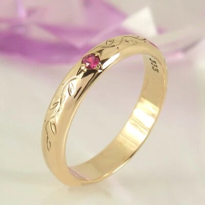Schmaler Ring  Rankenmotiv 333 Rotgold 8K 1 Rubin synthetisch hergestellt Gr. 54 - Bild 1 von 4