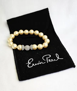 Erwin Pearl Rhinestone Faux Pearl Bracelet Magnetic Clasp 7 1/2"L EUC - Picture 1 of 5