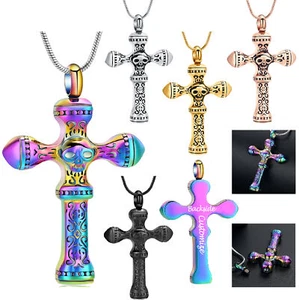 Cross Memorial Jewellery Cremation Pendant Keepsake Urn Necklace For Ashe Holder - Picture 1 of 6