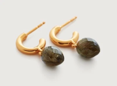 Monica Vinader Fiji Bud Labradorite Drop Huggie Hoop Earrings - Image 1 of 3