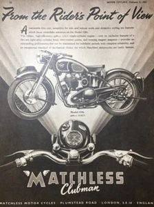 MATCHLESS CLUBMAN G80 498cc 1955 ORIGINAL B/W WERBUNG 26cm x 20cm - Bild 1 von 4
