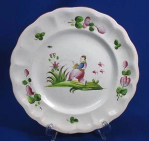 EARLY SOFT PASTE STAFFORDSHIRE HAND PAINTED PLATE - FISHING ASIAN MAN - Picture 1 of 5