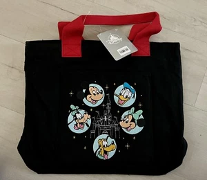 NWT Disney Parks Mickey Mouse & Friends Castle Canvas Tote Bag Embroidered Black - Picture 1 of 1