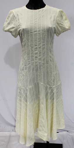 OFF WHITE Abito midi donna con jeans Emily testurizzato collo alto BE5 bianco sporco medio nuovo con etichetta