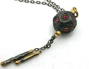 Ruby Turkish Darkened 925 Sterling Silver Ball Tassel Pendant Necklace 32" ~ NEW - Picture 1 of 7