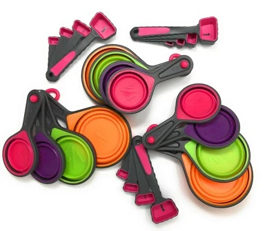 Collapsible Silicone Measuring Cups and Plastic Spoons 8 Piece Set | Multi-Color - Image 1 of 4