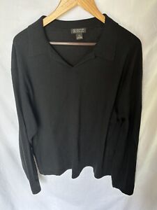 Harold Powell Mens Collard Sweater Size XL Black Silk cashmere Blend Knit L