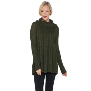 Denim & Co. Regular Cable Knit Cowl-Neck Tunic Sweater, True Olive [ XXS ] - Picture 1 of 5
