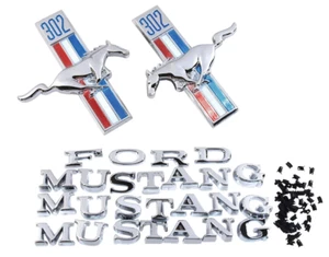 1967 FORD MUSTANG CHROME 302 TRI BAR PONY FENDER HOOD TRUNK EMBLEMS LETTERS KIT - Picture 1 of 1