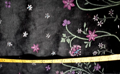 BLACK VELOUR  4 WAY STRETCH POLY FABRIC EMBOSSED BORDER  34x25 INCHES X 2 PIECES - Image 1 of 2