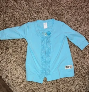 KPEA Ruffle Cardigan Shirt Top Blue 4 Excellent Condition - Picture 1 of 4