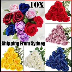10PCS 51cm Long Stem Artificial Rose Flowers Velvet Bunch Wedding Home Bouquet - Picture 1 of 39
