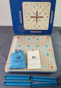 Scrabble Deluxe Edition Crossword Game w/ Blue Turntable Base 1982 Vintage - Picture 1 of 7