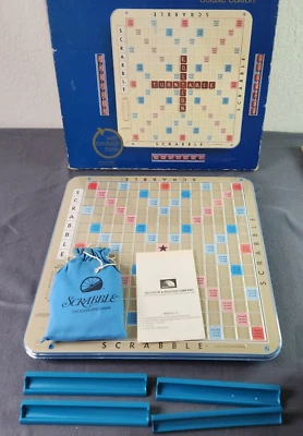 Scrabble Deluxe Edition Crossword Game w/ Blue Turntable Base 1982 Vintage - Image 1 of 4