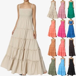 TheMogan Women's Smocked Cami Tiered Maxi Dress Spaghetti Strap A-Line Skirt - Picture 1 of 67