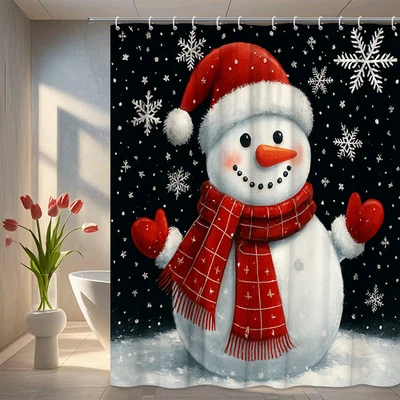 Cortina de ducha muñeco de nieve de Navidad - Decoración festiva de invierno Foto 1 de 4