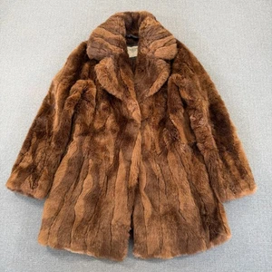 Abrigo de piel sintética Abercrombie & Fitch mediano marrón chaqueta a presión mafia esposa dinero viejo NY - Imagen 1 de 14