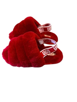 Sandalias UGG para niñas pequeñas pelusas Yeah con cordones rojas talla 6 Foto 1 de 4