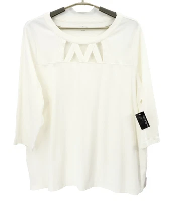 NUEVO CON ETIQUETAS KIM ROGERS Mujer Algodón Manga 3/4 Túnica Cuello Redondo Marfil Talla 3X Plus Foto 1 de 4