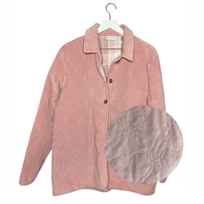 Vintage Corduroy Quilted Jacket 14 Heart Feminine Coquette Chore Coat Pink - Image 1 of 4