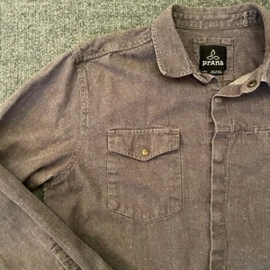 Prana Men's Long Sleeve Button Up Shirt LRG Hemp Organic Cotton Blend Gray - Picture 1 of 8