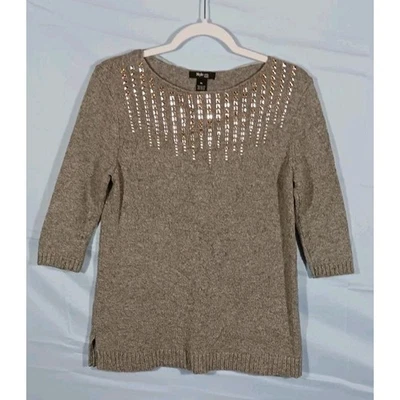Suéter Style & Co Para Mujer PL Gris Metal Adornado Manga 3/4 Algodón Rayón Foto 1 de 4