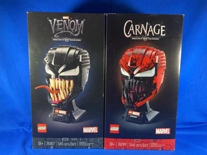 Retired Lego Marvel Duo Lot Carnage 76199 and Venom 76187 NISB Helmet Mask Head - Picture 1 of 6