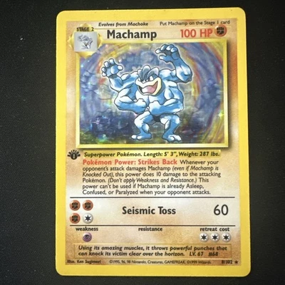 Pokémon Machamp Base Set 8/102 Holo Shadowless 1st Edition Holo Rare Card LP+ NM - Image 1 of 2