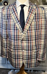 Vintage Palm Beach Madras Blazer 46R 1960s Poly Cotton Sports Jacket Preppy - Picture 1 of 17