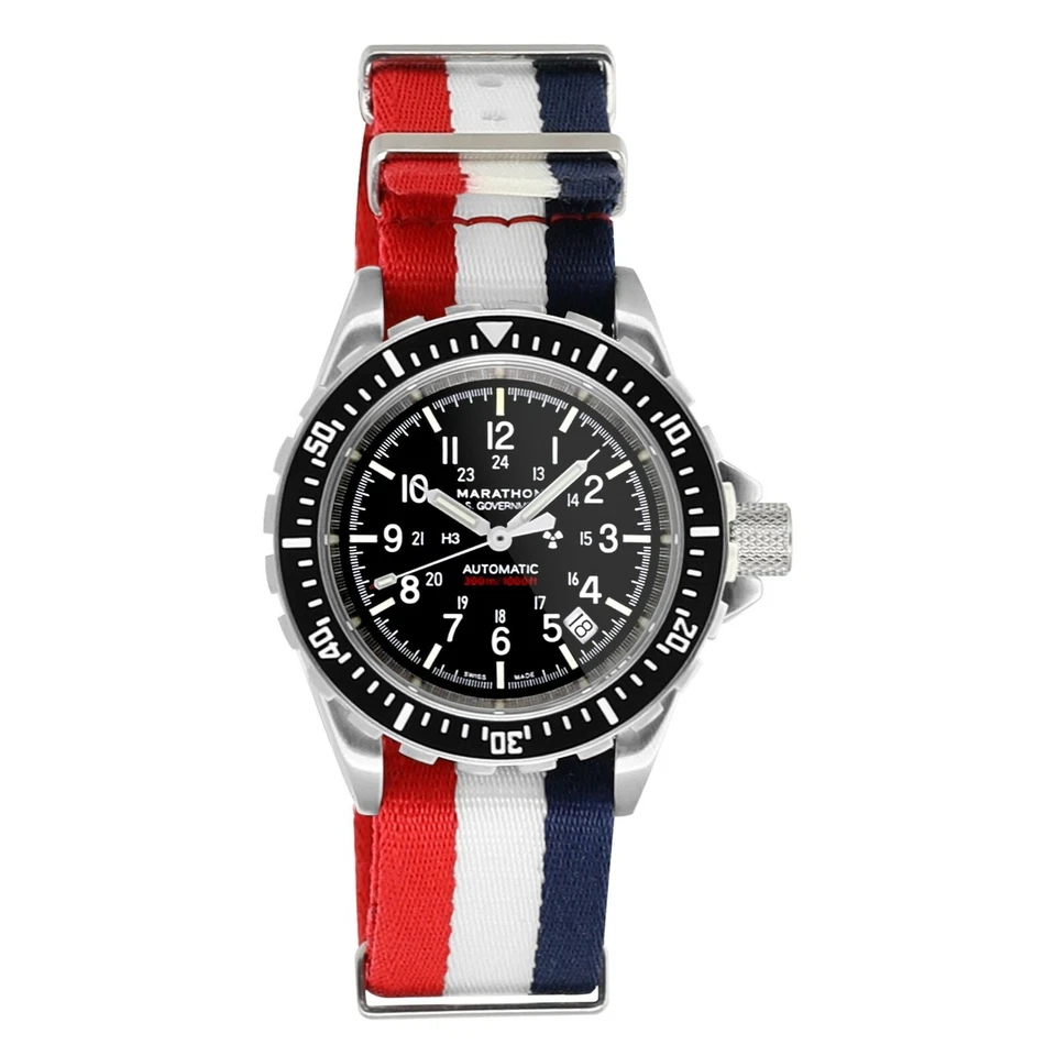 Correa de reloj Marathon 20 mm tejido cinturón de seguridad nailon rojo, blanco, azul DEFSTAN -- NUEVO Foto 1 de 4